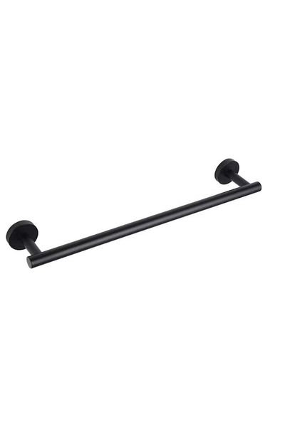 DLC Wall Mounted Single Rod Towel Holder - Heavy Duty Matte Black Bathroom Organizer