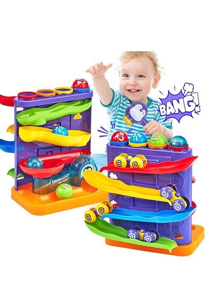 Micostore Ball Tower and Car Circuit, Hammer Included, Multicolor, 12 months+, 2 in 1 Educational Toy