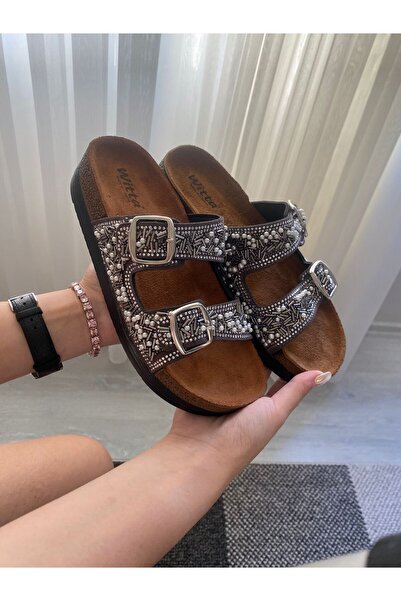 SMC SHOES Wisse Women's Double Buckle Beaded Daily Anatomical Sole Sea Coast Pool Slippers