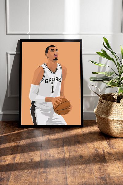 Saturn Victor Wembanyama Framed Painting - Basketball Nba Poster Painting