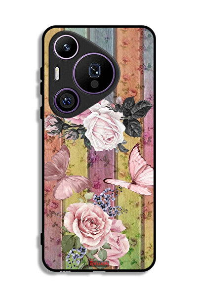 Tolwak غطاء حماية لهاتف هواوي بيورا 70 برو بنقشة فراشات الخوخ والورود
