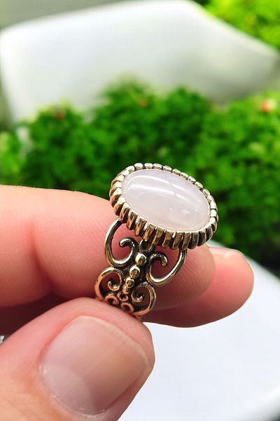 NBS Beautiful Naturel Stones Copper Pure Ring Adjustable Pink Quartz Design Quality (Evil Eye) (Special Day, Gift)