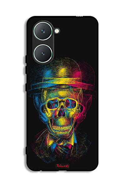 Tolwak غطاء حماية لهاتف Vivo Y03 4G بتصميم جمجمة وقبعة ملونة وفن خيالي