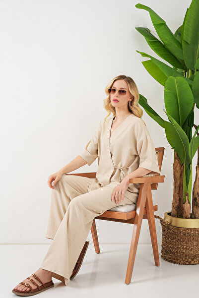 Bigdart Kadın Önü Bağlamalı Alt Üst Takım 6745 - Bej