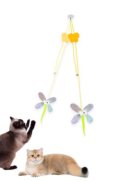 Beatitude Cat Play Fishing Rod Elastic Self-Adhesive Cat Play Fishing Rod Butterfly-Shaped Pet Fishing Rod