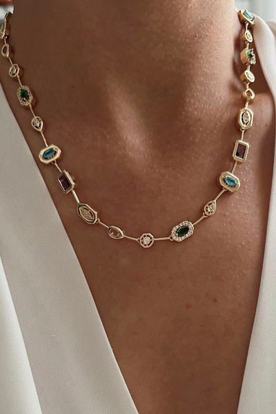 fk studio design Çelik Zirkon Taşlı Tamtur Kolye