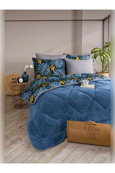 Sudemhome Double Welsoft Sleeping Set Double Sided Wellsoft Fluffy Fleece Quilt and Battal Fitted Sheet