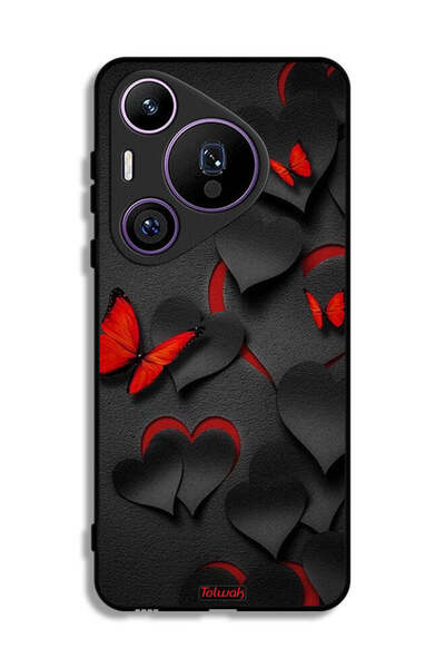 Tolwak غطاء حماية لهاتف هواوي بيورا 70 برو بنقشة قلوب وفراشات