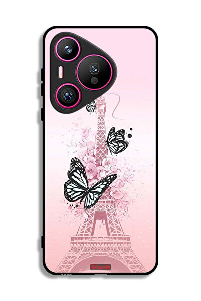 Tolwak غطاء حماية لهاتف هواوي بيورا 70 بنقشة فراشات على برج إيفل