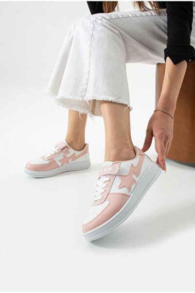 FLARF Unisex Casual Comfort Sole Star Detailed Velcro Lace-Up Sneakers Young Women's Sports Shoes