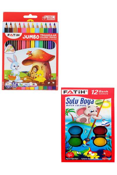 Fatih 12'Li Jumbo Dry Paint + Fatih 12'Li Water Paint / 24 Piece Set