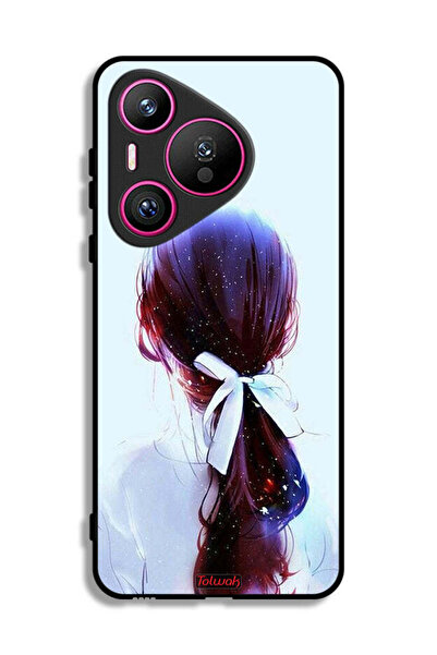 Tolwak غطاء حماية لهاتف هواوي بيورا 70 بتصميم ربطة شعر مع رباط شعر وفن فتاة