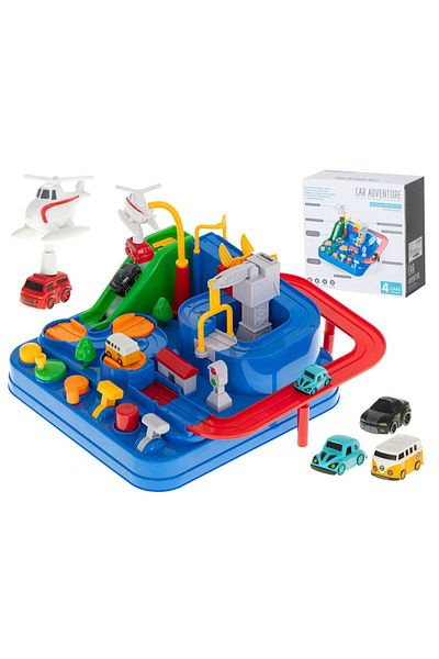Micostore Racing Track Toy with Buttons, Cars Included, Helicopter, Mobile Bridge, Crane, 3 years+