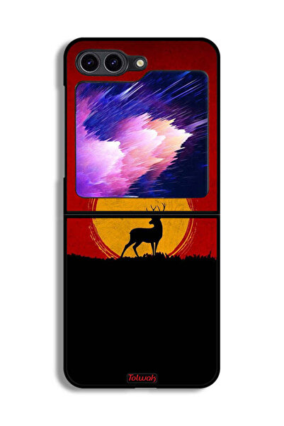 Tolwak غطاء حماية لهاتف Samsung Galaxy Z Flip6 بتصميم غزال وقمر