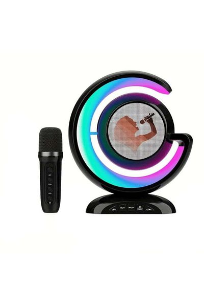divendi-ro Smart wireless karaoke station with microphone, speaker and RGB LED lighting, portable
