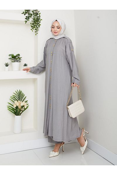 HARMAN BUTİK Women's Buttoned Strawberry Fabric Gray Double Suit