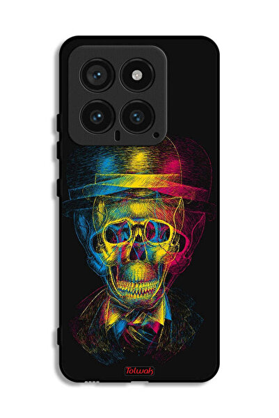 Tolwak غطاء حماية لهاتف شاومي 14 بتصميم جمجمة وقبعة ملونة وفن خيالي