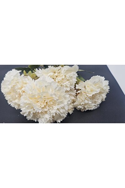 YASİMA Büyük Krem 7 Kafalı Karanfil Ev Dekor Saksı Süsü 42 Cm Boy Uzunluğu Çap Uzunluğu 11 Cm