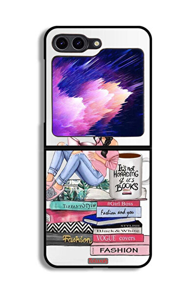 Tolwak غطاء حماية لهاتف سامسونج جالاكسي زد فليب 6 بتصميم فتاة وكتب أزياء فنية