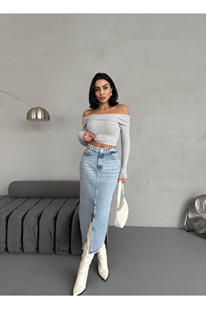 XBELLA DENİM FUSTA DE BLUZĂ DE MĂRIME MAXI PENTRU FEMEI DETALIE FĂRĂ FĂRĂ PE FAȚĂ LUNGĂ