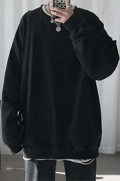 Karakedi Plain Black Medium Thick Fabric Unisex Sweatshirt