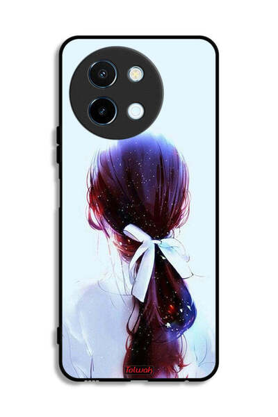 Tolwak غطاء حماية لهاتف Vivo Y38 5G بتصميم ربطة شعر مع رباط شعر وفن فتاة