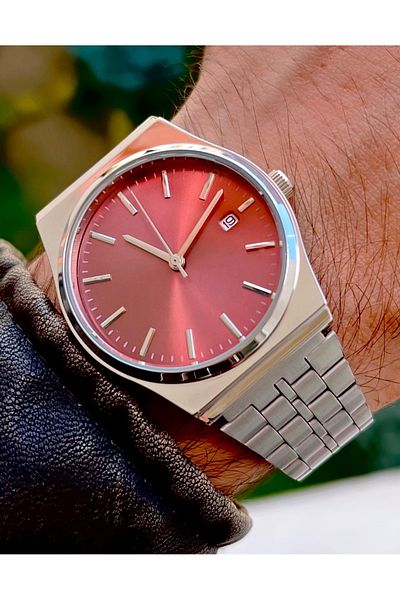 Weluxa Silver Color 36 mm Small Case Calendar Steel Cord Men's Wrist Watch