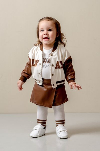 JNF kids Baby Girl & Child Short Skirt Leather College Set (with Pantyhose and Gift)