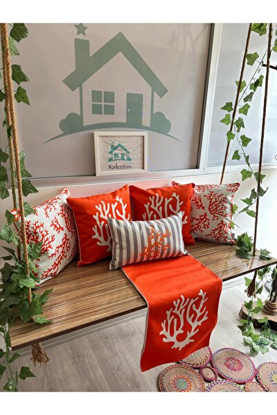 KIRLENTİM 6-Piece-E128-E461-872A Marine Double-Sided Patterned Full Throw Pillow and Runner Combination