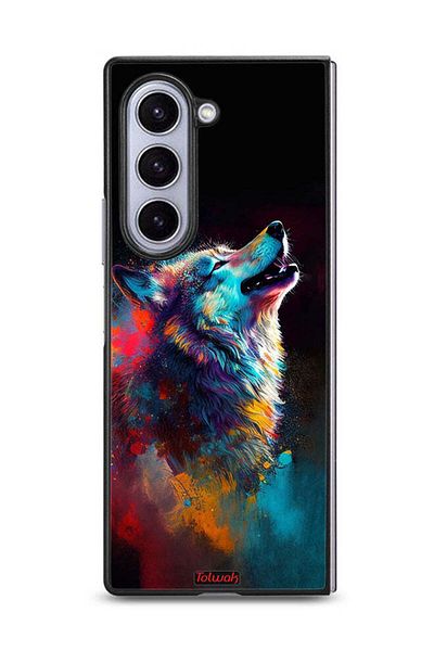 Tolwak Samsung Galaxy Z Fold6 Protective Case Cover Wolf Colorful Art