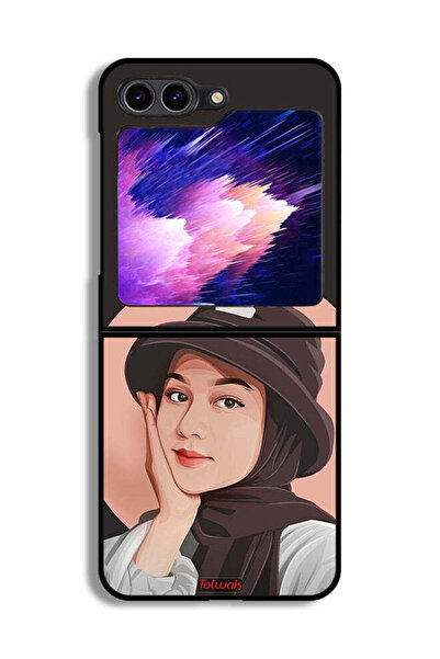 Tolwak غطاء حماية لهاتف Samsung Galaxy Z Flip6 بتصميم فتاة قبعة لطيفة ورسم فني