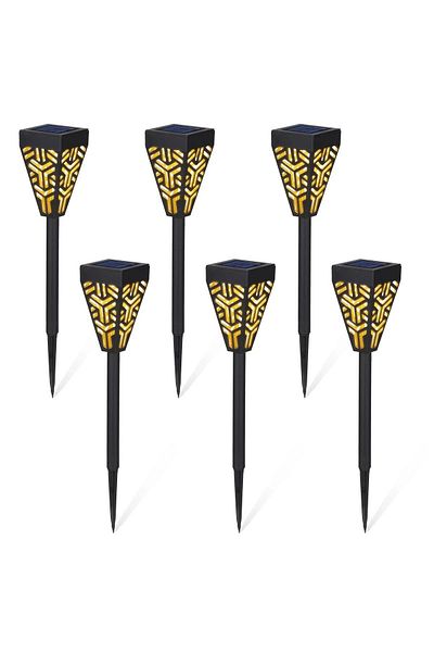divendi-ro Set of 6 decorative solar garden lamps, 2 in 1, suspended or recessed, black, with warm white light