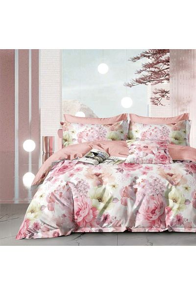 Pucioasa Double percale bed linen 6 pieces 100% cotton, pastel floral design, duvet cover 200x230cm