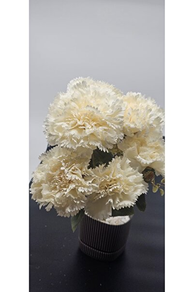 YASİMA Büyük Krem 7 Kafalı Karanfil Ev Dekor Saksı Süsü 42 Cm Boy Uzunluğu Çap Uzunluğu 11 Cm