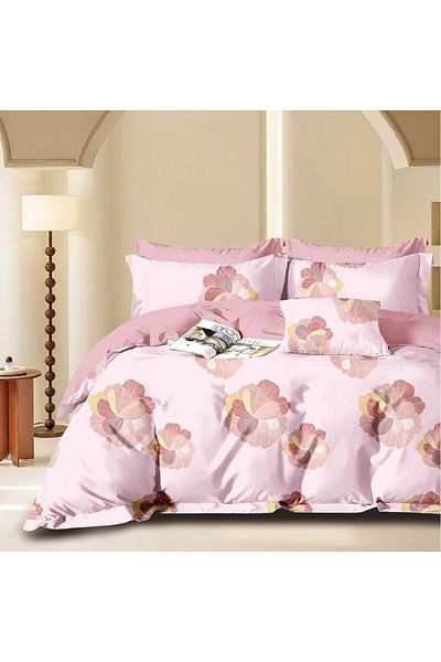 Pucioasa Double percale bed linen 6 pieces 100% cotton, pink floral, duvet cover sheet 200x230cm