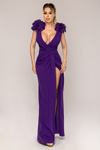 Atmosphere Fashion Rochie lungă cu trandafiri mov