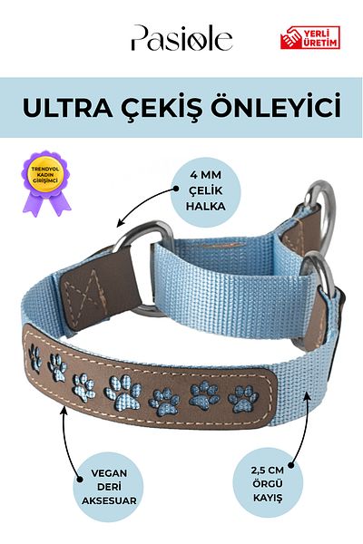pasiole Anti-Traction Leash Choke |   Leather Front Face with Paw Print Detail |   Dog Collar