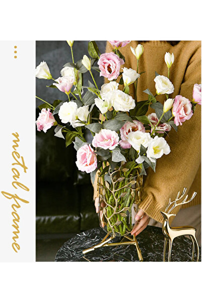 LUXXO Vază decorativă pentru flori, sticlă cu suport metalic auriu, 20x20x24c...