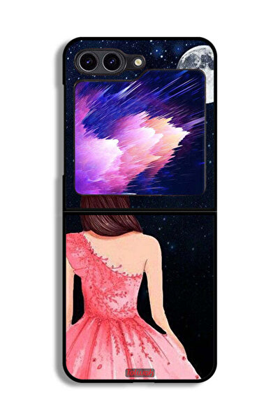 Tolwak غطاء حماية لهاتف Samsung Galaxy Z Flip6 بتصميم فتاة وقمر