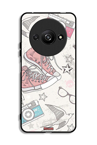 Tolwak Xiaomi Redmi A3 4G Protective Case Cover Canva Shoes And Camera Art