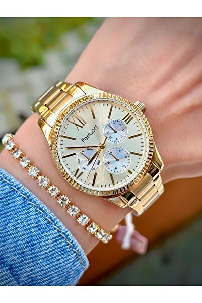 Ferrucci ساعة يد نسائية من FERRUCCİ بسوار فولاذي مقاوم للماء حتى 3 ضغط جوي، م...