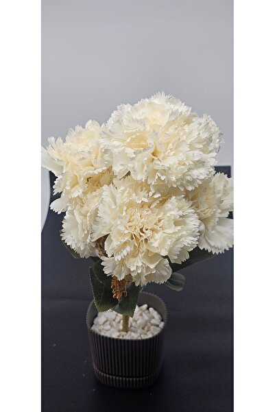 YASİMA Büyük Krem 7 Kafalı Karanfil Ev Dekor Saksı Süsü 42 Cm Boy Uzunluğu Çap Uzunluğu 11 Cm