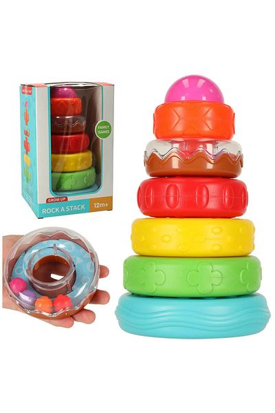 Micostore Sensory and Educational Pyramid Tower, 7 Colorful Elements, Montessori Puzzle, Babies, 12 months+