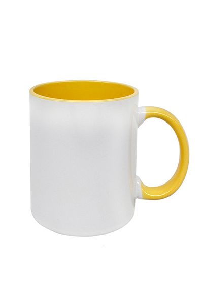 Bisbell كوب قهوة، كوب شاي، كوب سيراميك، كوب أبيض من الخارج/أصفر من الداخل ومقبض