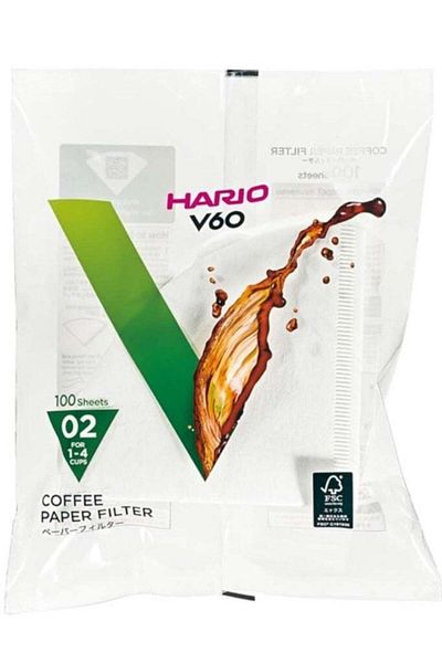 Hario مرشحات قهوة ورقية هاريو V60 مقاس 02، 100 قطعة بيضاء