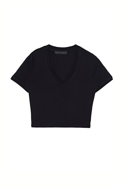 Beauty Omelette Siyah V Yaka Crop Tshirt
