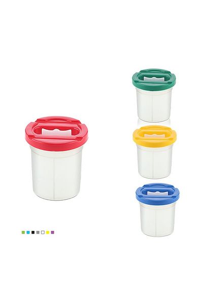 Micostore Painting Cup with Lid and Brush Holder, 2 Compartments, No Leaking Water, Durable Plastic