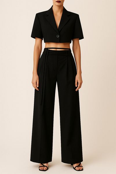ipek atlas X Nurbeli Women's Lace Detailed Pleated High Waist Palazzo Pants
