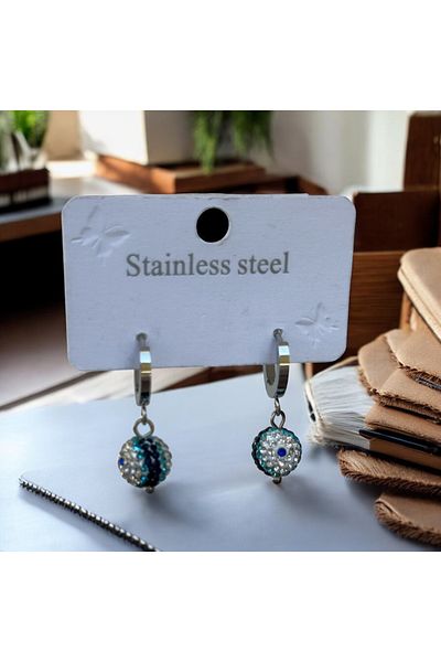 İNN JEWELLERY Steel Earrings Anti-Tarnish Antiallergic with Evil Eye Figure (2 Years Importor Warranty)