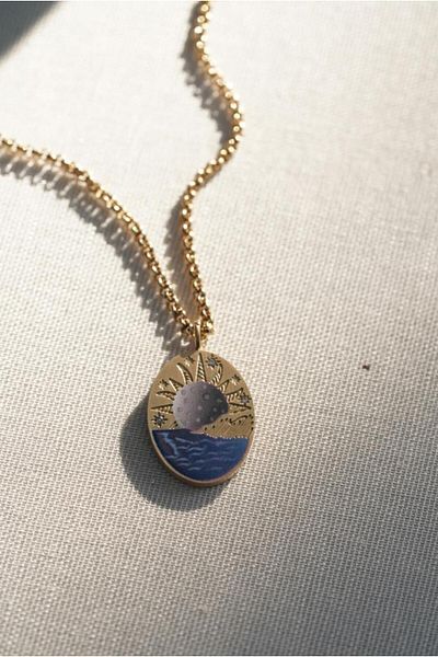 AŞIK ACCESSORIES Stainless Steel Moon Motif Locket Necklace